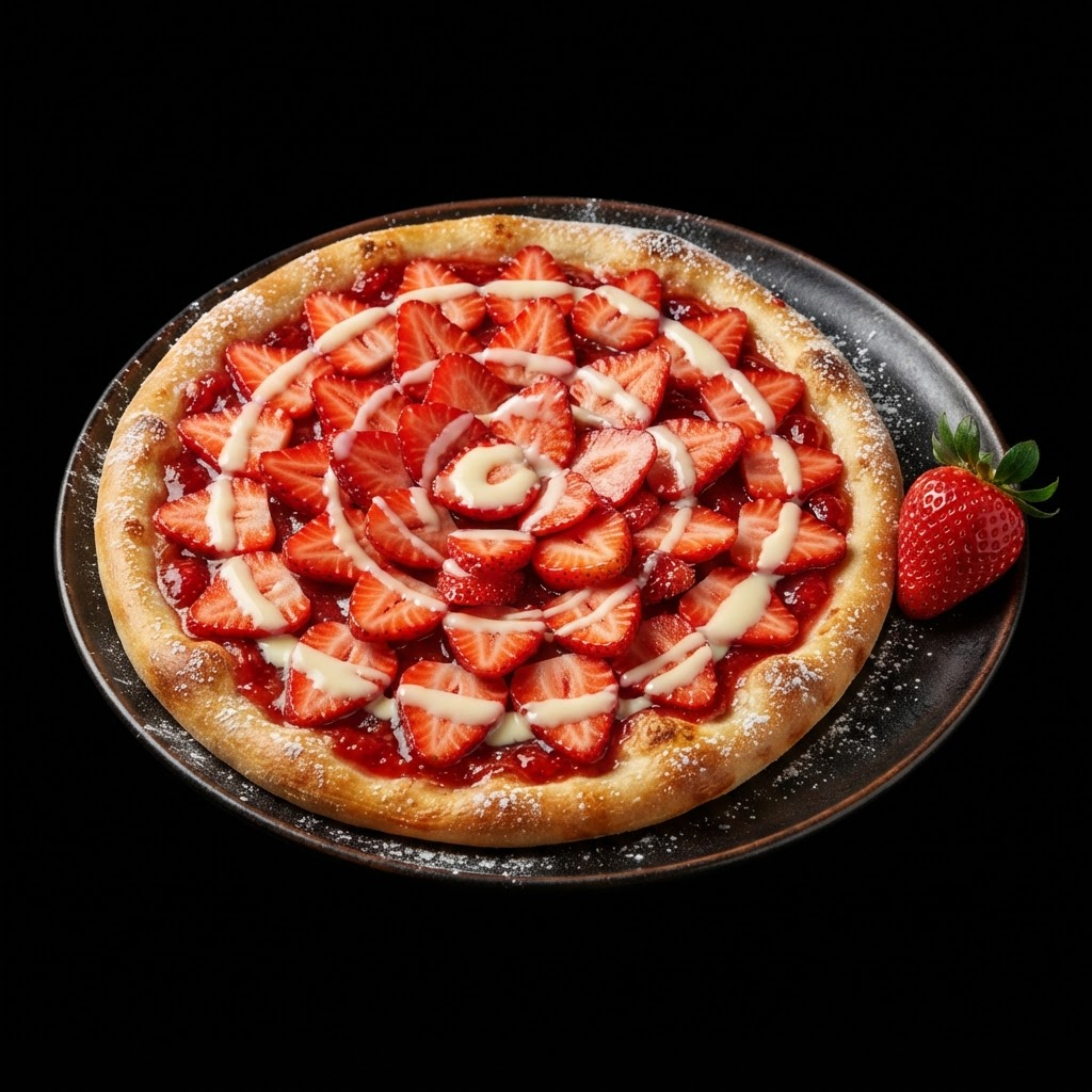 Pizza fresa con fresas frescas y crema